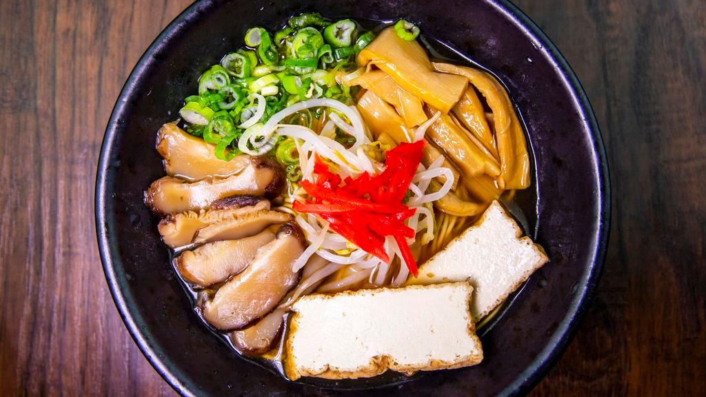 Vegetable Ramen · Vegetable soy broth, tofu, scallion, pickled ginger, bamboo shoot, bean sprouts, sweet mushrooms.