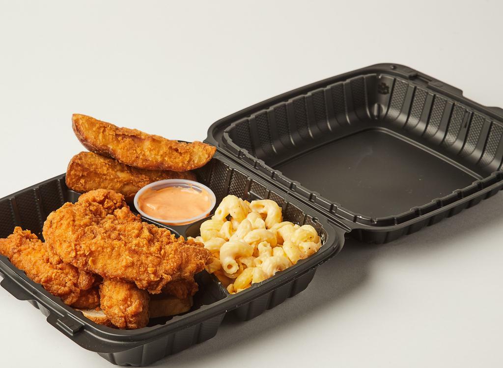 3 Pc Chicken Tenders (Killer Combo) · 3PC Chicken Tenders (Killer Combo) comes with sliced bread, pickles, 2 Jojos (Potato Wedges), your choice of small side and Dippin sauce.