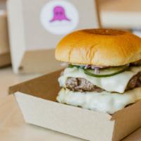 Ghostburger · 4oz Smash Patty, American Cheese, Red Onion, Dill Pickles, Spooky Sauce