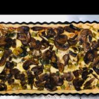 Mushroom Quiche · Baked savory pie, filled with Sautéed Cremini Mushrooms onions and light cream mixture. 5 Po...