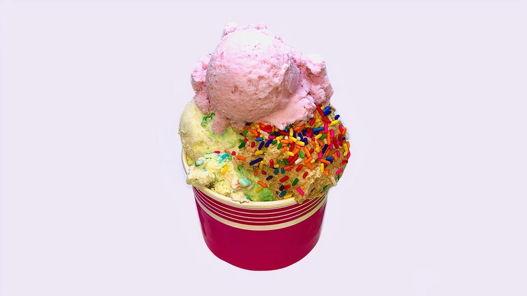 1 Scoop Of Dough With 2 Scoops Of Ice Cream · Pick 1 Scoop of Dough and pair it with 2 Scoops of Ice Cream! In one cup!