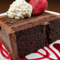 -Montilio'S-  Chocolate Fudge Cake · multiple layers of rich dark chocolate cake, topped with layers of dark chocolate ganache