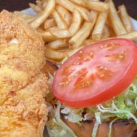 Fried Haddock Sandwich · Lettuce, tomato, tartar sauce, grilled brioche roll