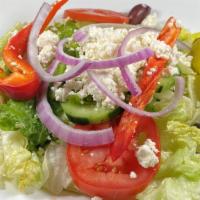 Greek Salad Entrée  · iceberg & romaine lettuce, red onions, plum tomatoes, cucumbers, red & green peppers, pepper...