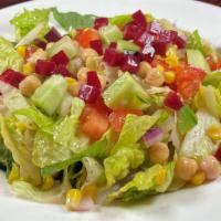 Chateau Chopped Salad Entrée  · chopped mixed lettuce, diced plum tomatoes, red onions, cucumbers, beets, chick peas, sweet ...