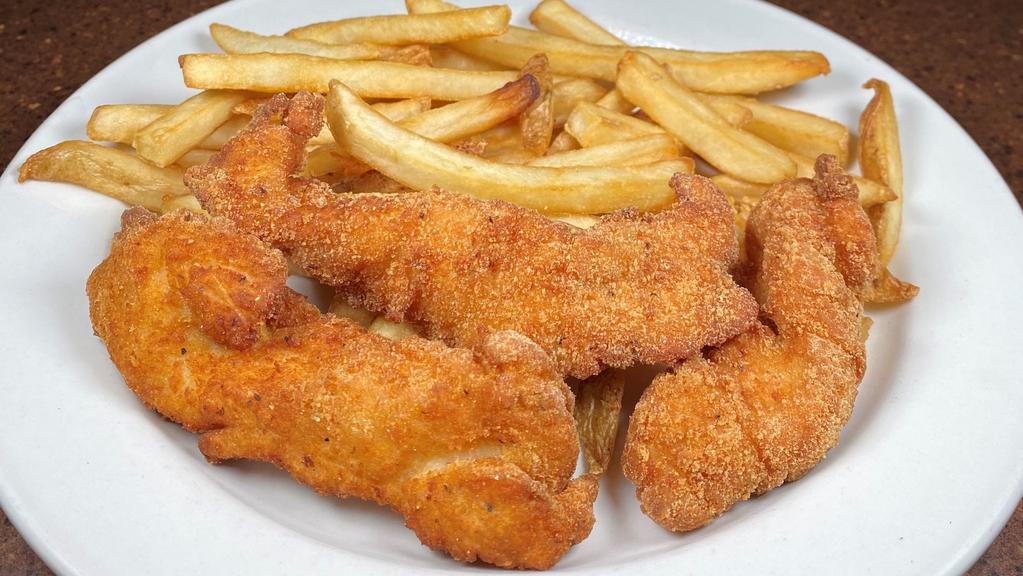 Kid'S Chicken Fingers · With one side and choice of dipping sauce