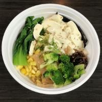 Vegetable Ramen · Tofu, stir-fried bean sprout, bok-choy,broccoli bamboo shoots,corn, chopped scallion, and no...