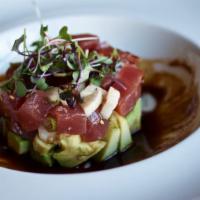 Tuna Tartare · Diced tuna, avocado and Japanese yam with hatcho miso sauce.