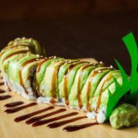 Caterpillar Roll · Spicy. Unagi, avocado, cucumber, spicy mayo, and kabayaki.