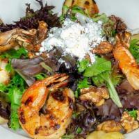 Apple And Shrimp Salad · Granny Smith apples, candied walnuts, maple honey dressing topped with goat cheese & jumbo g...