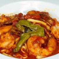 Linguine & Shrimp Diablo · Sautéed jumbo shrimp in a spicy marinara sauce tossed with fresh linguine
