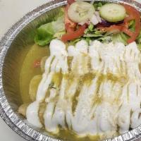Enchiladas · Fried tortillas stuffed with protein of your choice and dipped in a red or green cream sauce...