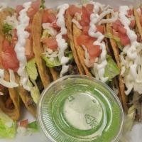 Hard Taco · Prepared on a crunchy tortilla filled with the protein of your choice, lettuce, crema, and c...