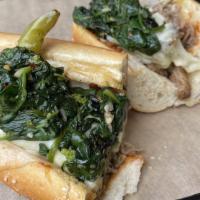 Pork Diablo · Roast pork, crushed red pepper spread, spinach, Longhots and sharp provolone.
