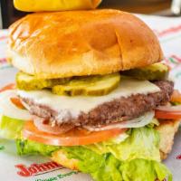 Deluxe Burger · American cheese, lettuce, tomato, onion, pickles and mayo.