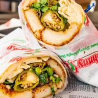 Johnny Wrap · Chicken cutlet, broccoli rabe, Long hots and sharp provolone.