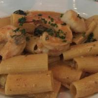 Rigatoni Alla Imperiale Dinner · 30 minutes preparation. Rigatoni pasta tirati (sautéed) with fresh homemade sausages, shrimp...