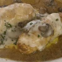 Chicken Medallion Sinatra Dinner · Chicken medallion's sautéed with mushrooms in light mustard marsala champagne sauce, with pr...