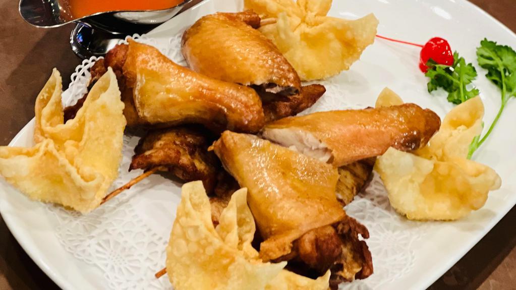 Appetizer Sampler # 2 · no substitution. 2 pieces chicken teriyaki, 4 pieces crab Rangoon and 2 pieces wings.
