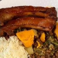 Bbq Ribs · choice of two sides  rice, beans, macaroni & cheese, mashed potatoes,, or collard greens,. C...
