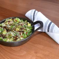 Shaved Brussel Sprouts · Crisp Prosciutto, Parmesan, balsamic reduction