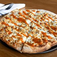 Buffalo Chicken Pizza · Blend of cheeses, blue cheese dressing, Roma tomatoes