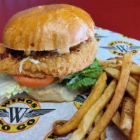 Chicken Blt Sandwich · Fresh chicken, bacon, lettuce, tomato, mayo or choice of WTG sauce. Served with fries. 1429 ...