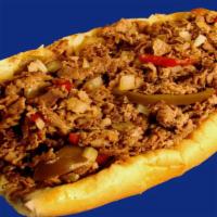 Cheesesteak With Fountain Drink · Grilled steak, American cheese, grilled onions, sweet peppers, served on sub roll. Served wi...