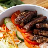 Beef With Vermicelli · 香茅牛小排米粉沙拉 Pan-seared beef short ribs with vermicelli, lettuce, carrot, cucumber, mint & toma...