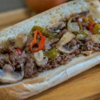 Steak Bomb Sub - Small · Steak, cheese, cooked peppers, onions, and mushrooms.