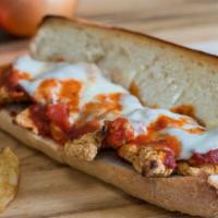 Chicken Parmesan Sub - Small · With marinara sauce and provolone cheese.