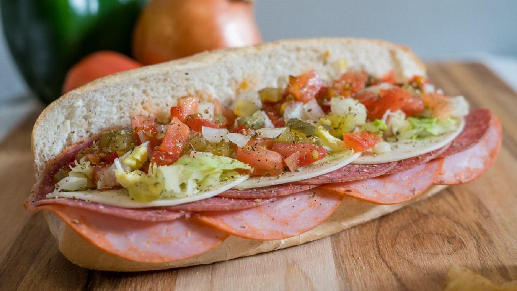 Italian Meats Sub - Large · Capicola ham, genoa salami and provolone cheese.
Please choose toppings from below...
