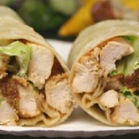 Grilled Chicken Caesar Wrap Sub - Large · Grilled chicken, romaine lettuce, Parmesan cheese and croutons with caesar dressing.