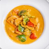 Peanut Curry · Bell peppers, broccoli, carrot, onion, bamboo.