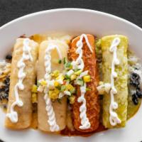 Enchiladas Supremas · A taste of vida mexicana signature enchiladas, combo of four enchiladas, one green sauce wit...