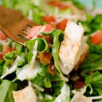 Crispy Chicken Blt Salad · Tender crisp chicken breast on a crisp garden salad with bacon and ranch Dressing.
