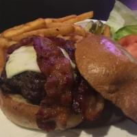 Bacon Cheddar Burger (Angus -  1/2 Lb) · As char-broiled  half poud Angus burger with crisp bacon and melted cheddar.