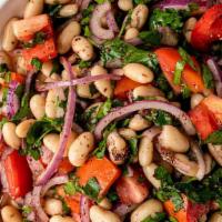 Piyaz White Bean Salad · Beans mixed with chopped onions, tomatoes, peppers, olive oil, lemon juice, red vinegar and ...