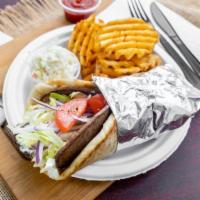 Chicken Gyro Platter · Served with small Greek salad and French fries.