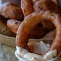 Onion Rings · Beer Battered thick cut onion rings - contain gluten and soy