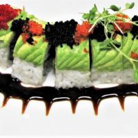 Caterpillar Roll* · eel topped with avocado, tobiko, teriyaki,
*Served raw or undercooked, or contains (or may c...