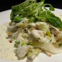 Crab Salad · Jumbo Lump Crab, lemon aioli, fennel, apple, 8 Brix Dressing, lamb's lettuce