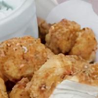 Kids Crispy Chicken Bites · Crispy all white meat chicken bites with a side of ketchup.  Comes with a side of apple sauce.