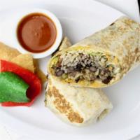 Burrito · Recommended. Flour tortilla wrap with rice, beans, cheese, lettuce, pico de gallo, guacamole...