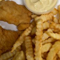 Chicken Fingers · With fries. Honey mustard or bbq sauce.