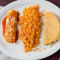 Speedy Gonzales · One taco, one enchilada and choice of Mexican rice or refried beans.