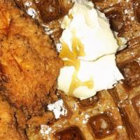 Chicken My Waffle · Fried chicken breast over an apple cinnamon waffle
served with whipped butter and maple deli...