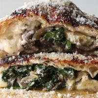Mushrooms & Spinach Calzone · mushrooms, red onion, garlic, ricotta, parmesan, mozzarella