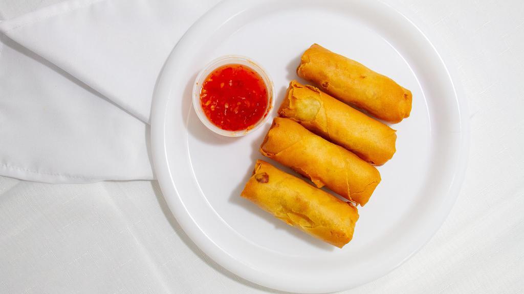 Vegetable Spring Rolls · Fried vegetable spring roll served with Thai sweet chill sauce