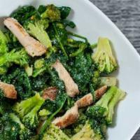 Cbs Bowl · Grilled chicken strips sauteed broccoli and spinach.